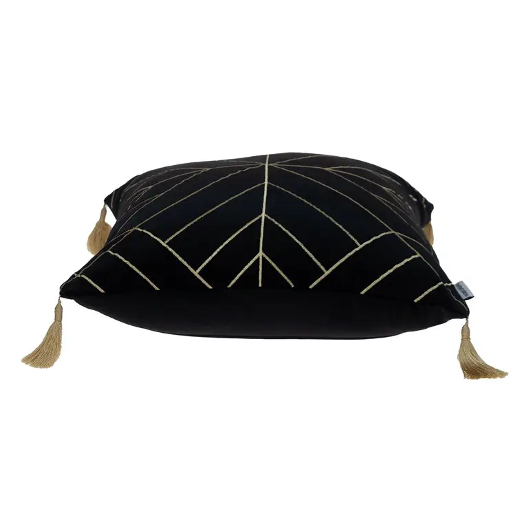 20" Black And Gold Velvet Throw Pillow