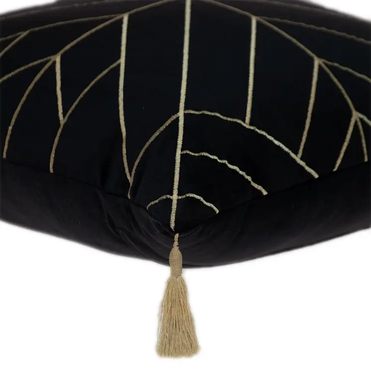 20" Black And Gold Velvet Throw Pillow