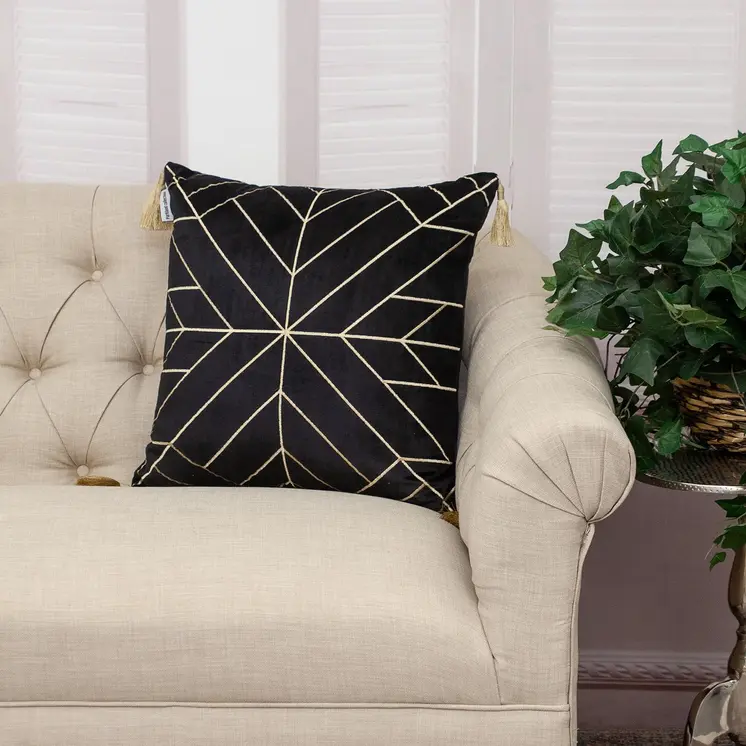 20" Black And Gold Velvet Throw Pillow