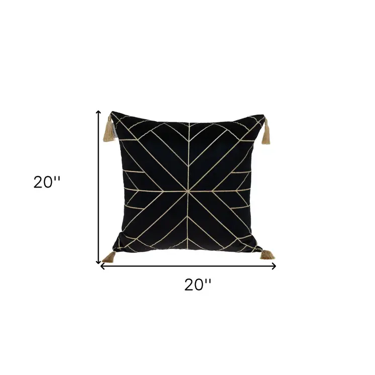 20" Black And Gold Velvet Throw Pillow