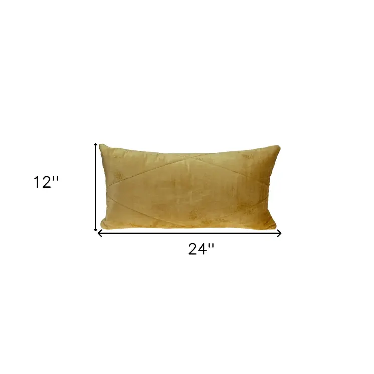 Quilted Yellow Velvet Lumbar Throw Pillow