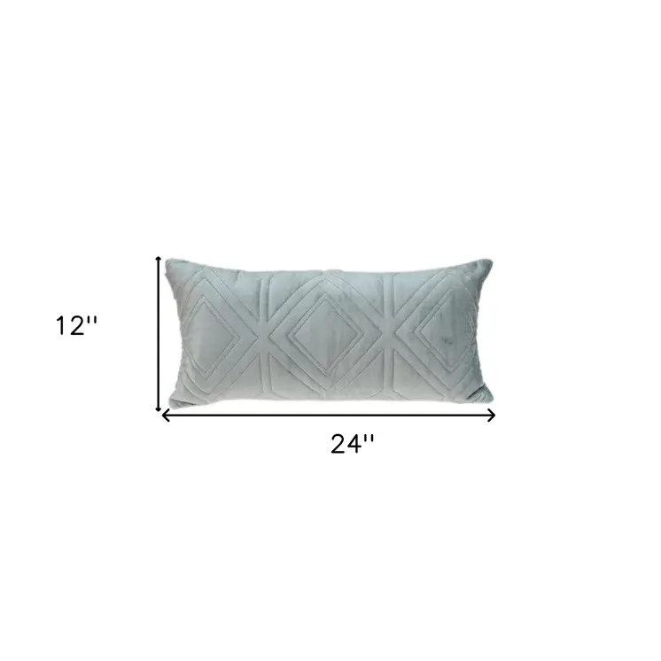 Gray Quilted Diamonds Velvet Solid Color Lumbar Pillow