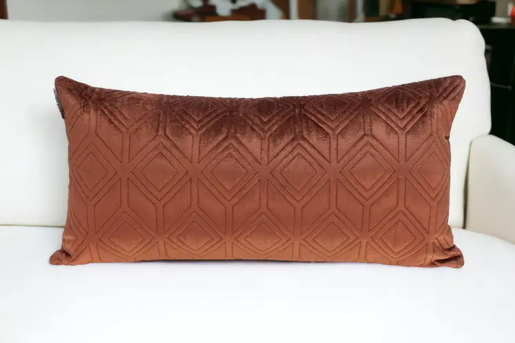 Tufted Diamonds Terra Cotta Velvet Lumbar Accent Pillow