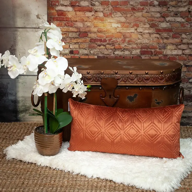 Tufted Diamonds Terra Cotta Velvet Lumbar Accent Pillow