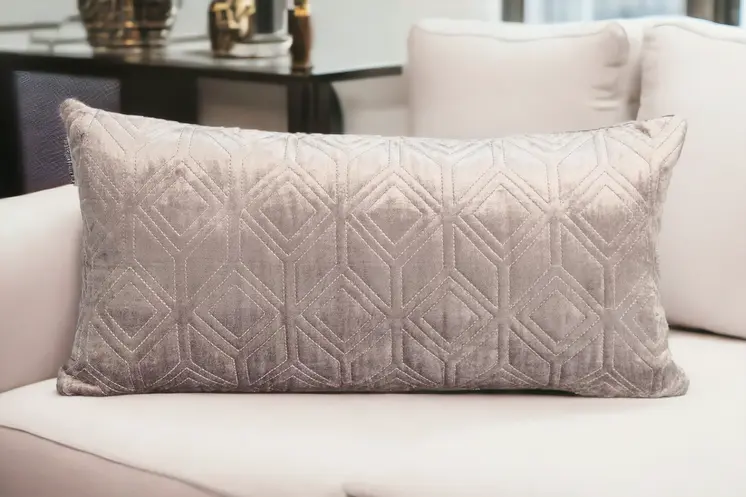 12" X 24" Taupe Lumbar Geometric Diamonds Cotton Blend Throw Pillow