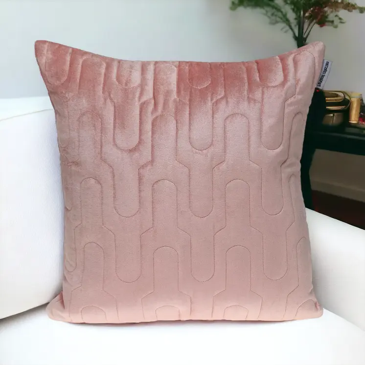 Geometric Lush Quilted Metallic Pink Throw Pillow