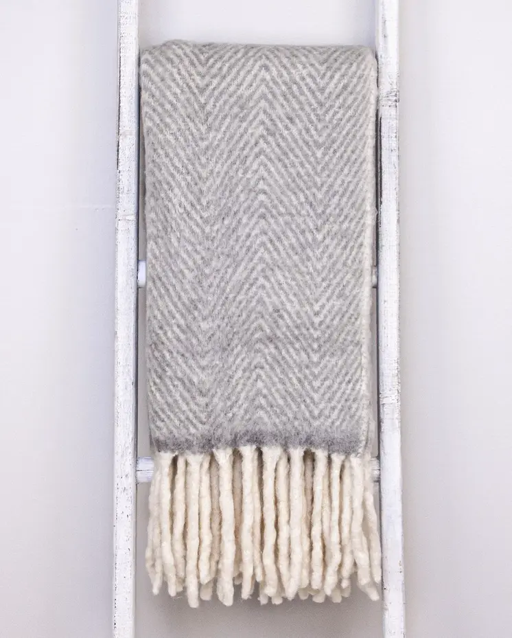 Gray And White Knitted Acrylic Abstract Reversable Throw