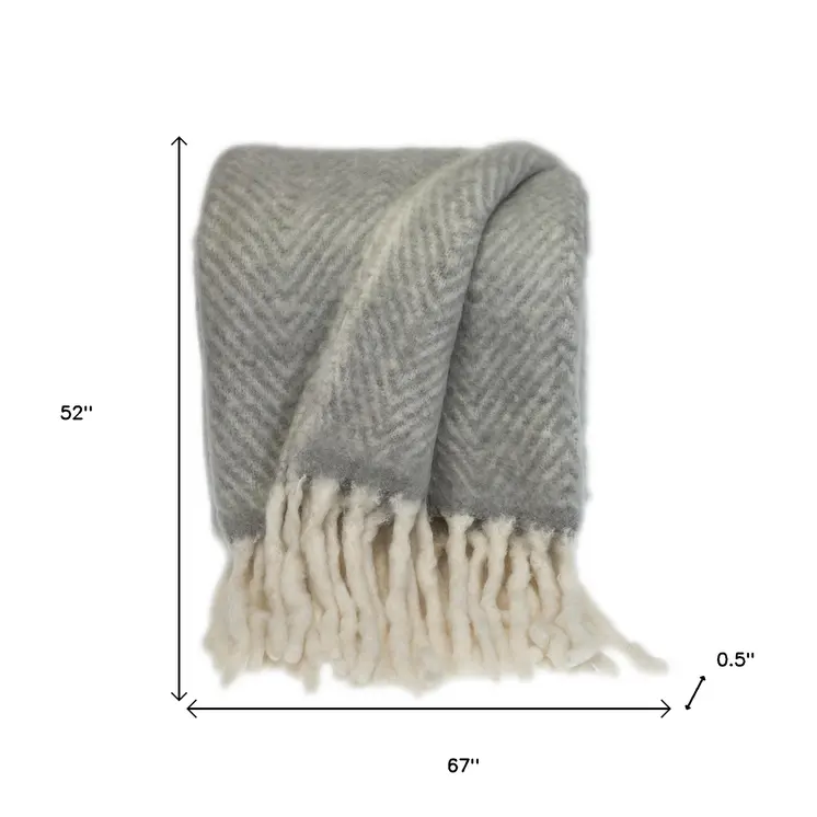 Gray And White Knitted Acrylic Abstract Reversable Throw