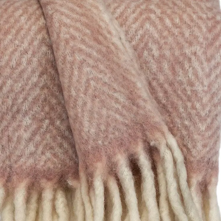 Pink Knitted Acrylic Abstract Reversable Throw