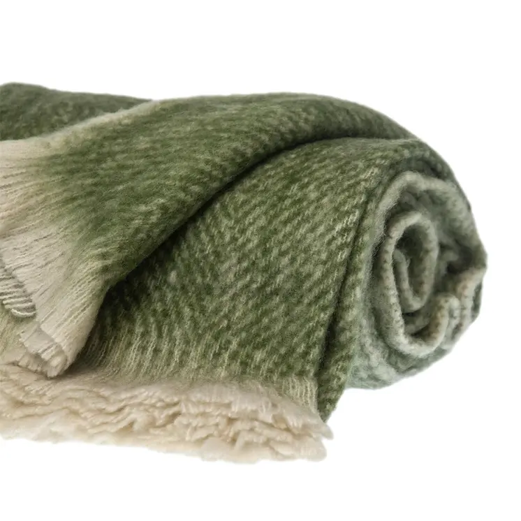Supreme Soft Green and White Herringbone Handloomed Throw Blanket