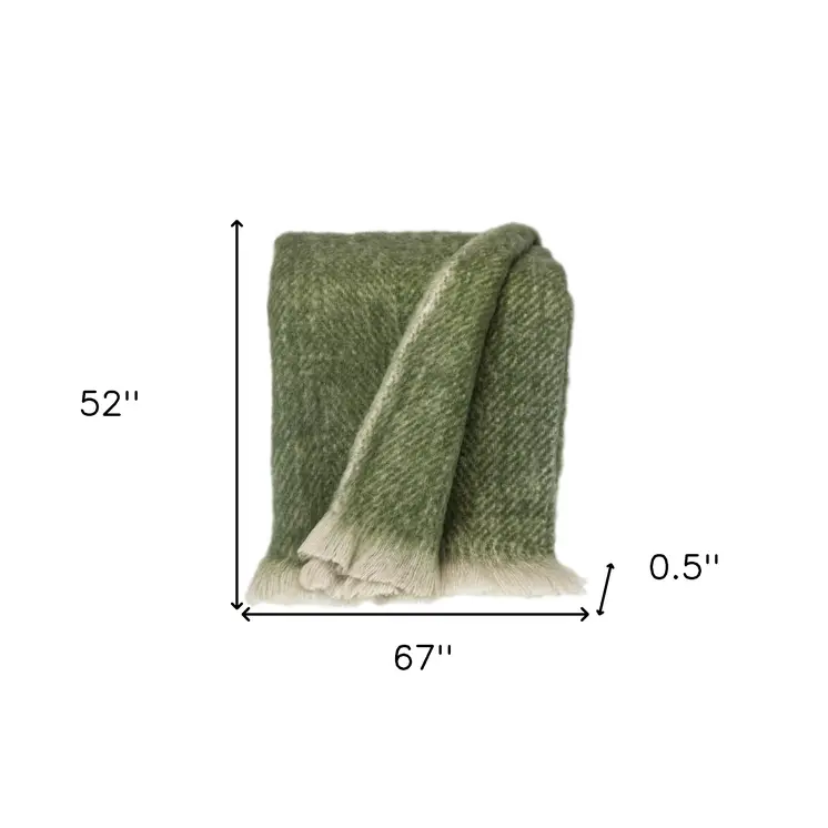 Supreme Soft Green and White Herringbone Handloomed Throw Blanket