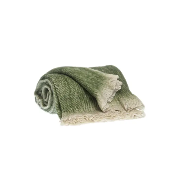 Supreme Soft Green and White Herringbone Handloomed Throw Blanket