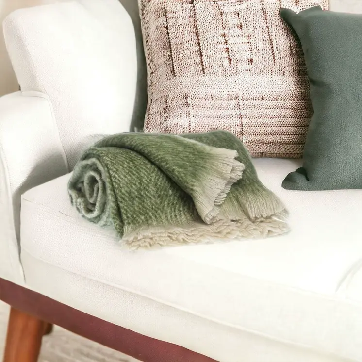Supreme Soft Green and White Herringbone Handloomed Throw Blanket