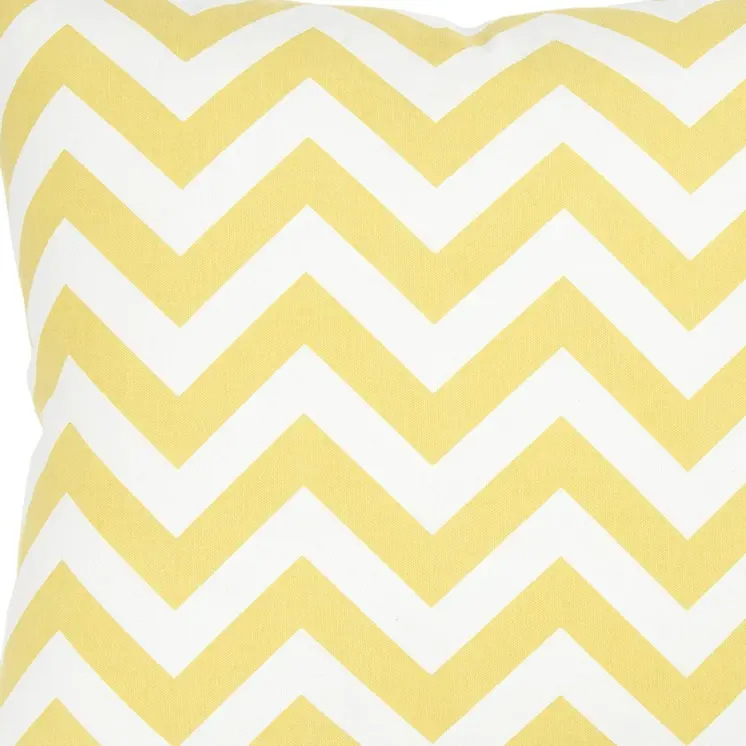 18" Yellow and Ivory Cotton Throw Pillow