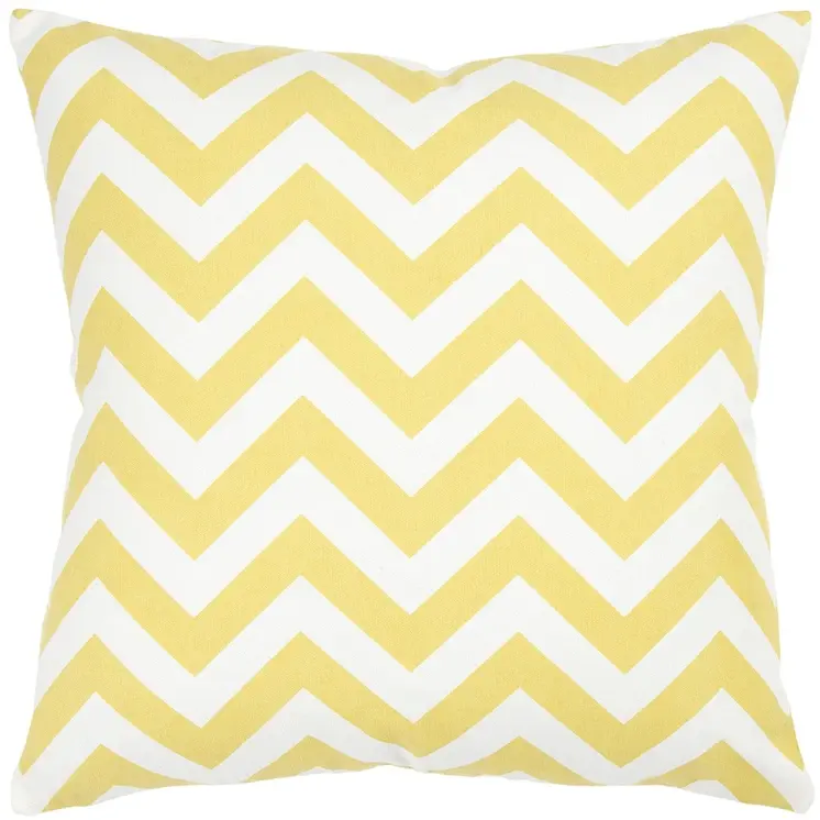 18" Yellow and Ivory Cotton Throw Pillow