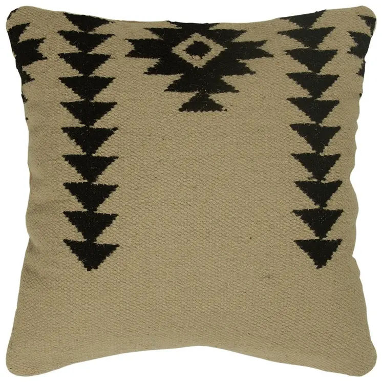 18" Black and Ivory Cotton Throw Pillow