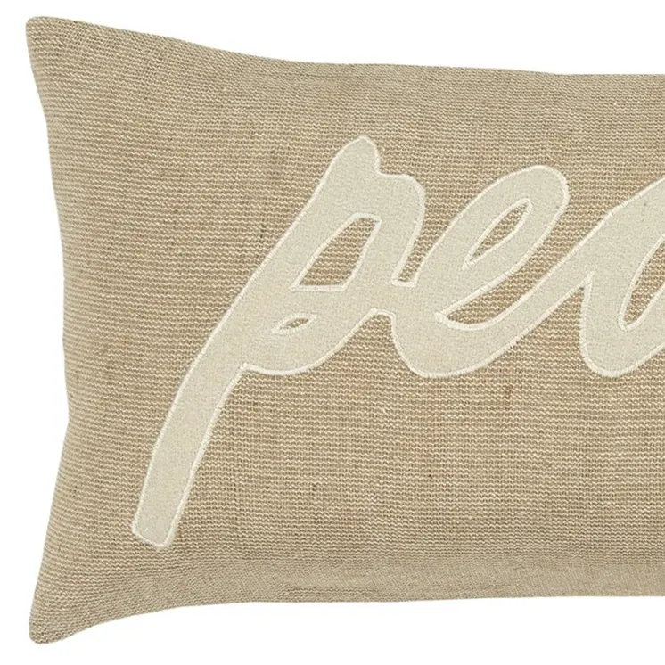 Tan Peace Felt Applique Burlap Throw Pillow