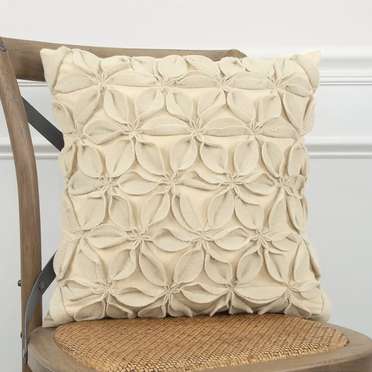 Cream Pinwheel Floral Petal Down Filled Throw Pillow