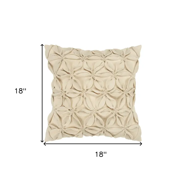 Cream Pinwheel Floral Petal Down Filled Throw Pillow