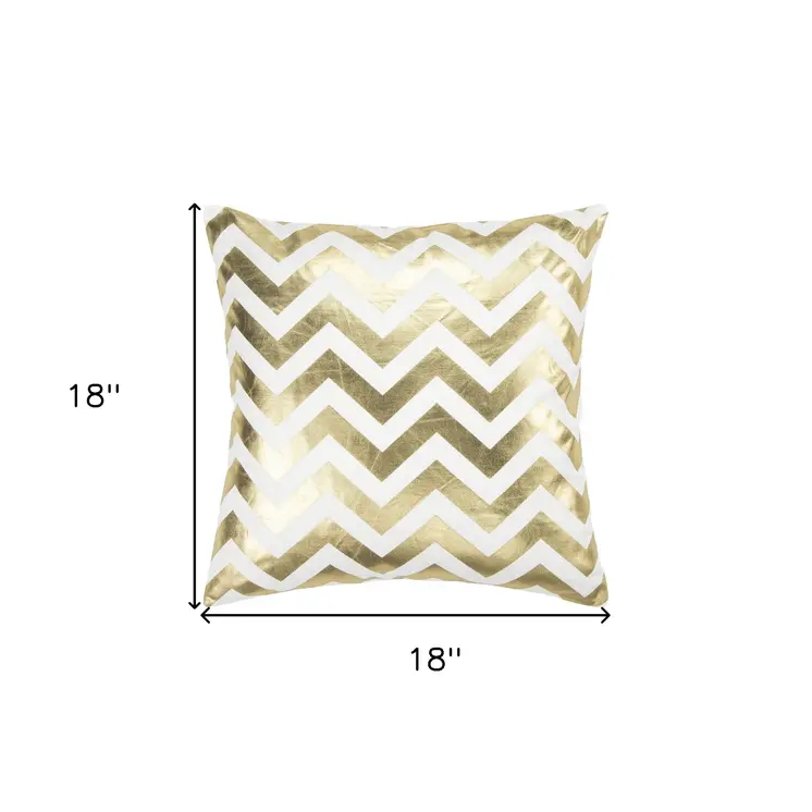 18" Gold and Ivory Cotton Throw Pillow