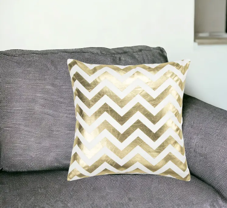 18" Gold and Ivory Cotton Throw Pillow