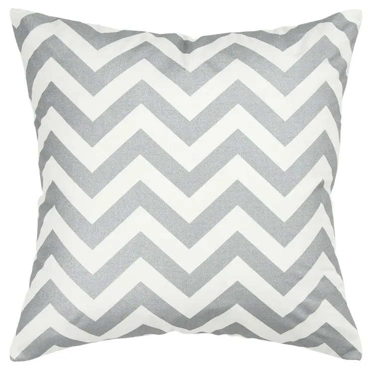18" Silver and Ivory Cotton Throw Pillow