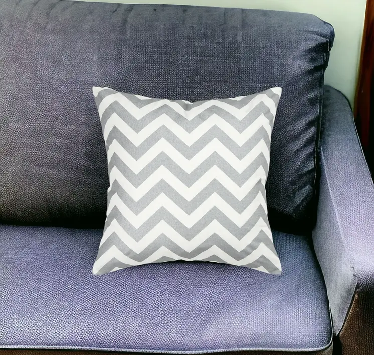 18" Silver and Ivory Cotton Throw Pillow