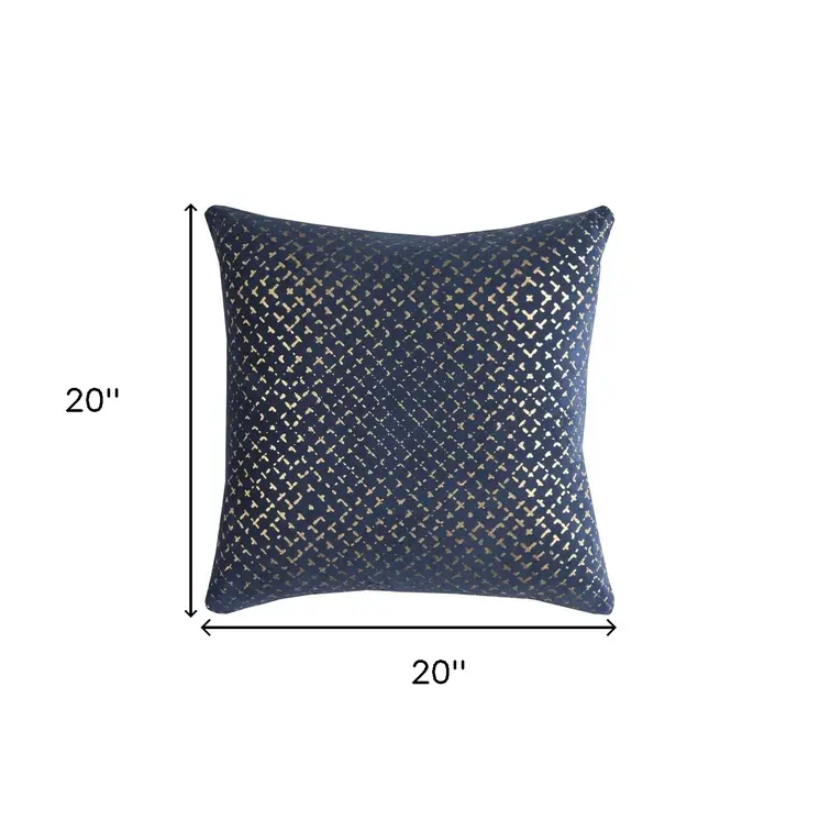 20" Blue and Gold Geometric Cotton Throw Pillow