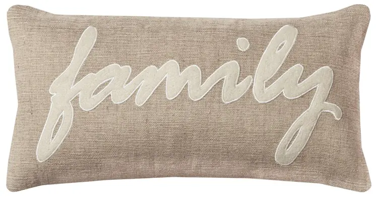 21" X 11" Tan Cotton Blend Zippered Pillow With Applique