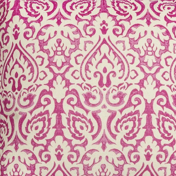 22" Pink and White Damask Cotton Throw Pillow