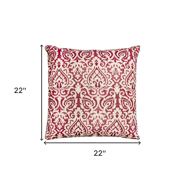 22" Red and White Cotton Throw Pillow