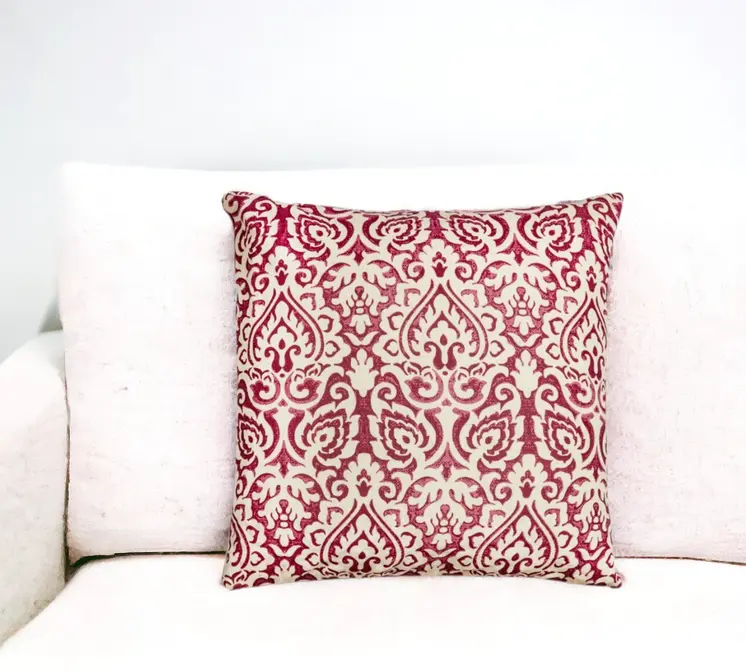 22" Red and White Cotton Throw Pillow
