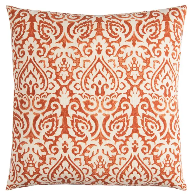 22" Orange and White Damask Cotton Throw Pillow