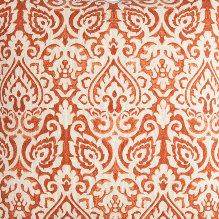 22" Orange and White Damask Cotton Throw Pillow