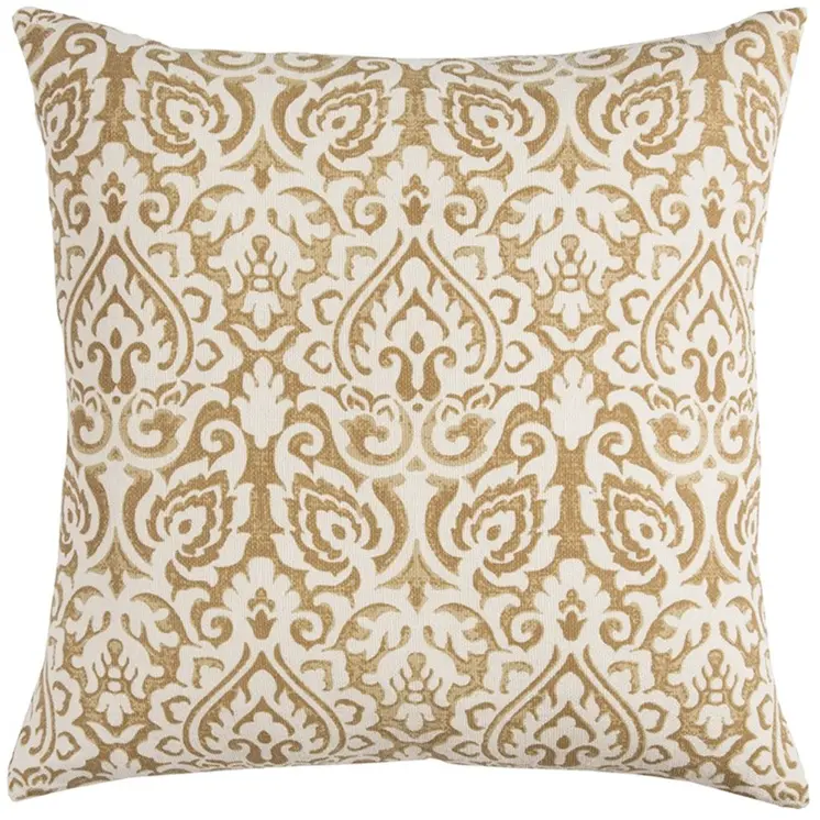 22" Gold And White Cotton Throw Pillow