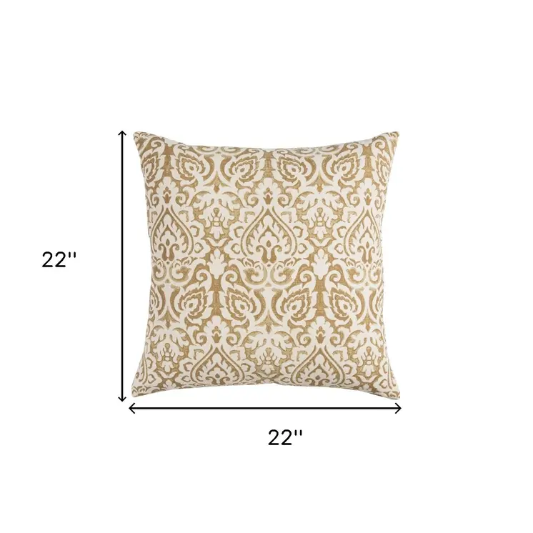 22" Gold And White Cotton Throw Pillow