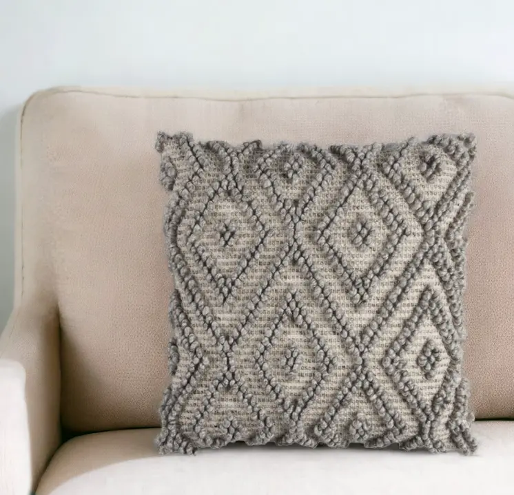 20" Natural And Gray Cotton Throw Pillow