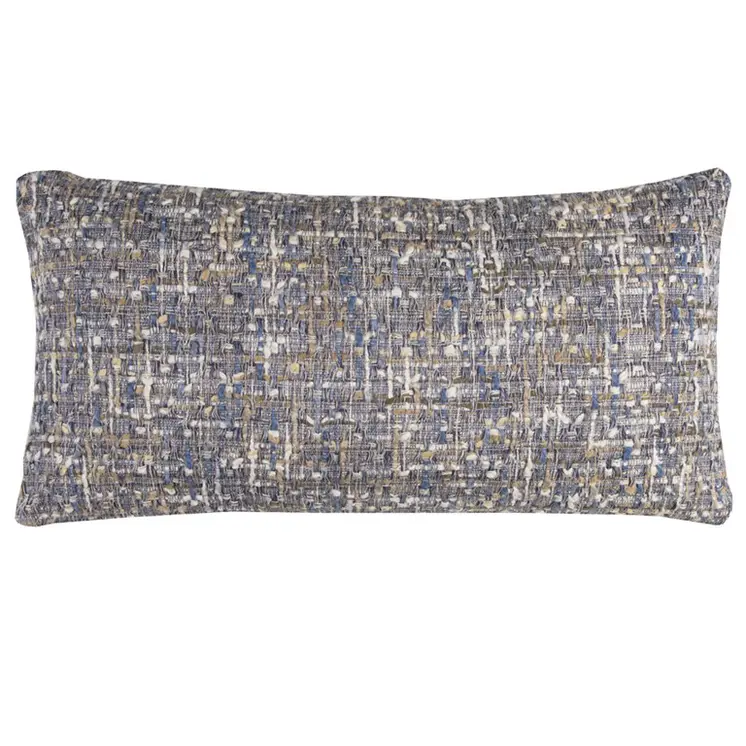 14" X 26" Blue Gray And Beige Nubby Cotton Lumbar Throw Pillow With Texture