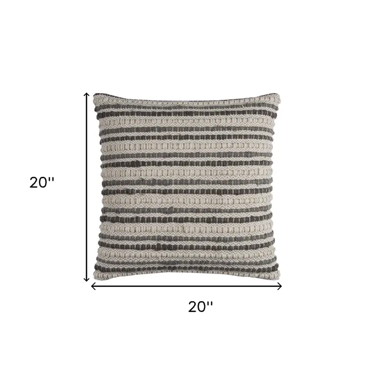 20" Gray Beige Nubby Texture Bands Throw Pillow