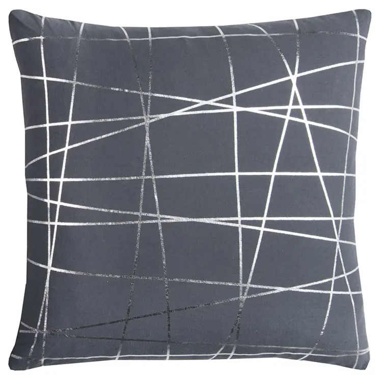 20" Gray and Silver Abstract Linework Cotton Throw Pillow