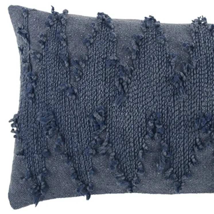 14" X 26" Indigo Cotton Lumbar Throw Pillow with Texture
