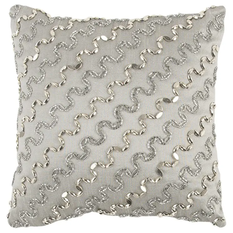 Lux Silver and Gold Beaded Chevron Throw Pillow