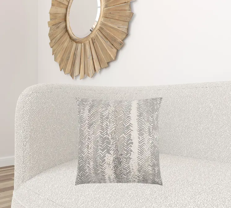 Gray Silver Metallic Tonal Print Throw Pillow