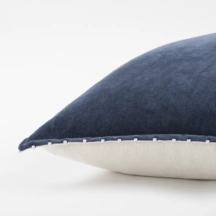 Indigo Solid Pearl Beaded Edge Throw Pillow