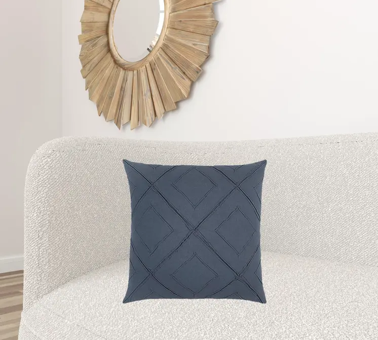 Indigo Pin Tuck Diamond Pattern Throw Pillow