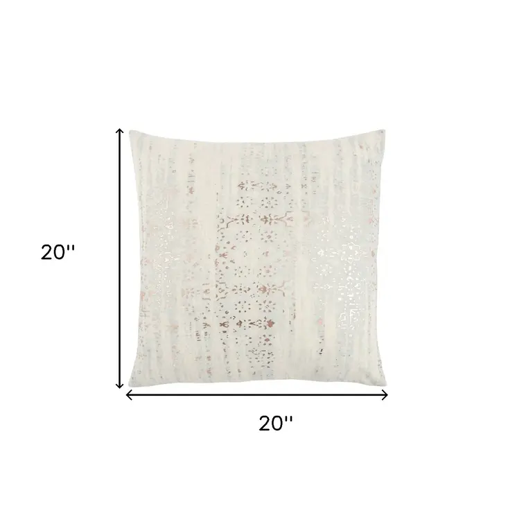 Ivory Silver Distressed Vintage Throw Pillow