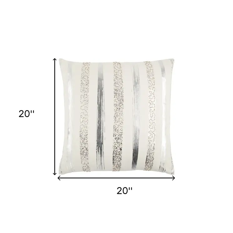Silver and Gold Glam Stripe Beaded Throw Pillow