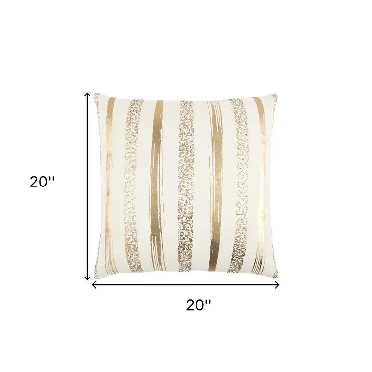 Gold Glam Stripe Beaded Throw Pillow
