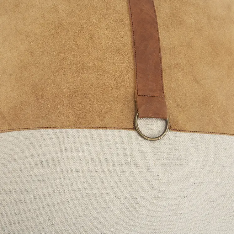 20" Natural and Brown Cotton and Leather Throw Pillow