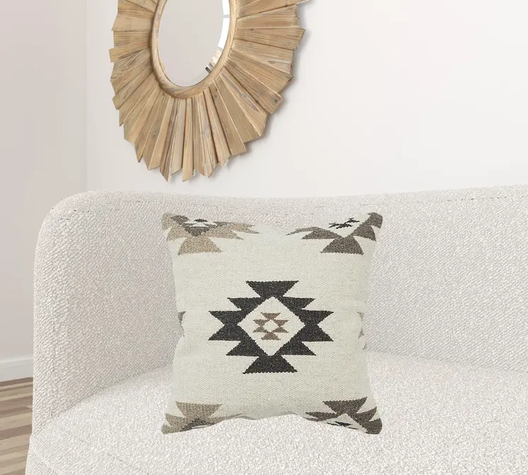 Cream Beige Classic Ikat Pattern Throw Pillow